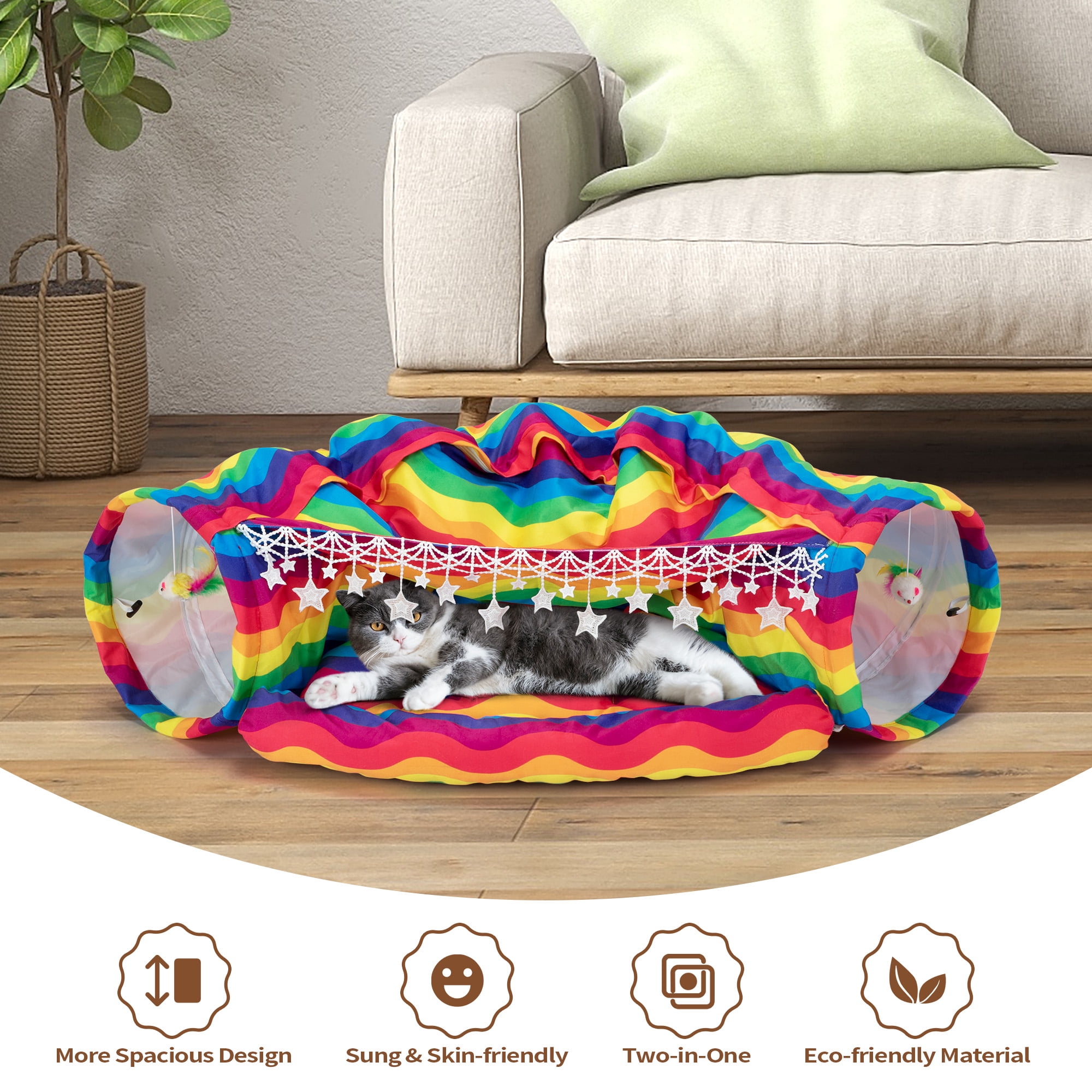 Coziwow 2 in 1 Cat Tunnel Beds for Indoor Cat Play Mat Scratch Tunnel Collapsible Cat House