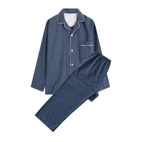 Blmnix Sleepwear Sets Mens Pjs Sets Bamboo Pajamas Matching Pajamas Pajama Sets Blue Straight-Leg Collared Long Sleeve Pajamas Shorts Set,XL