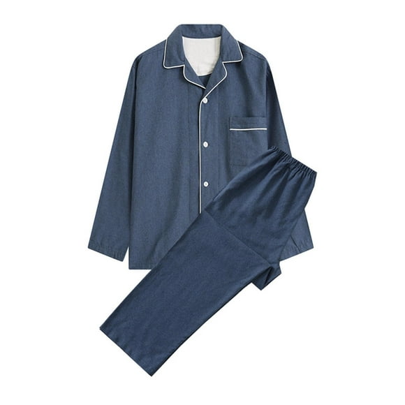 LSLJS Men's Pajama Sets Casual Homewear Long-Sleeve Tops Trousers Turndown Collar Night Pajamas Suits, Mens Sleepwear on Clearance