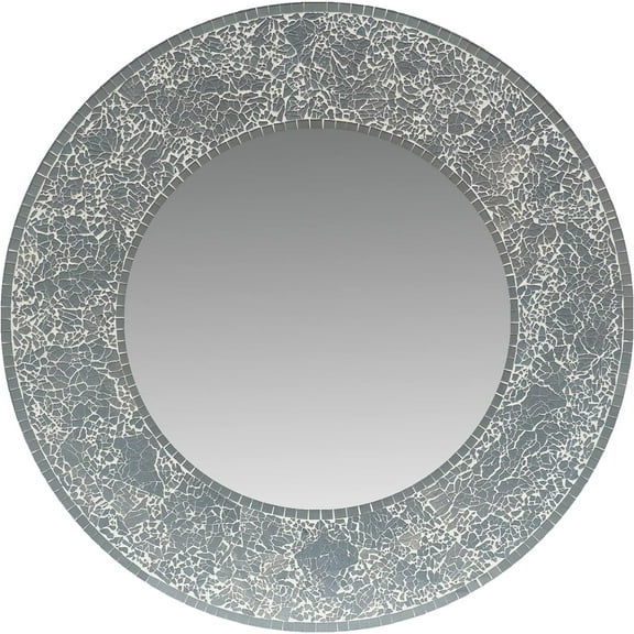 Mirror Wall Art Decor Handcrafted Decorative Round Mirror, Grey Mosaic, 24' for Hallway, Bedroom, Bathroom, Living Room