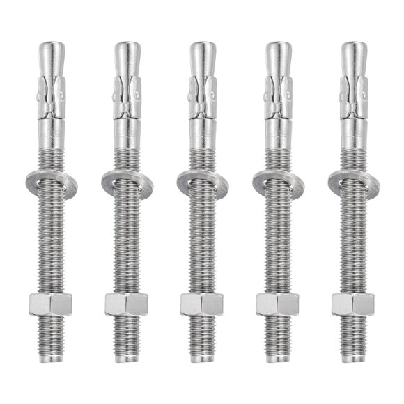 Uxcell 5 Pcs Wedge Anchors, 5/8" x 7" Stainless Steel Concrete Anchors Bolts, Heavy Duty Standard Fastener for Cement Wall Base Bracket (Include Washers Nuts, Silver Tone)