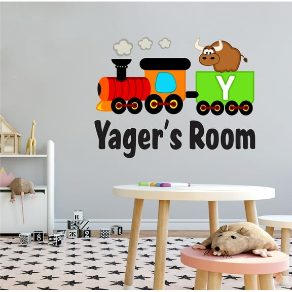 ALPHABET - Removable Multicolored Home Art Animal Train Domestic Yak Ox Hairy Cattle Decoration Personalized Name Design Vinyl Kids Bedroom Wall Decal - Letter Y Alphabet Home Wall Sticker 10" x 8"