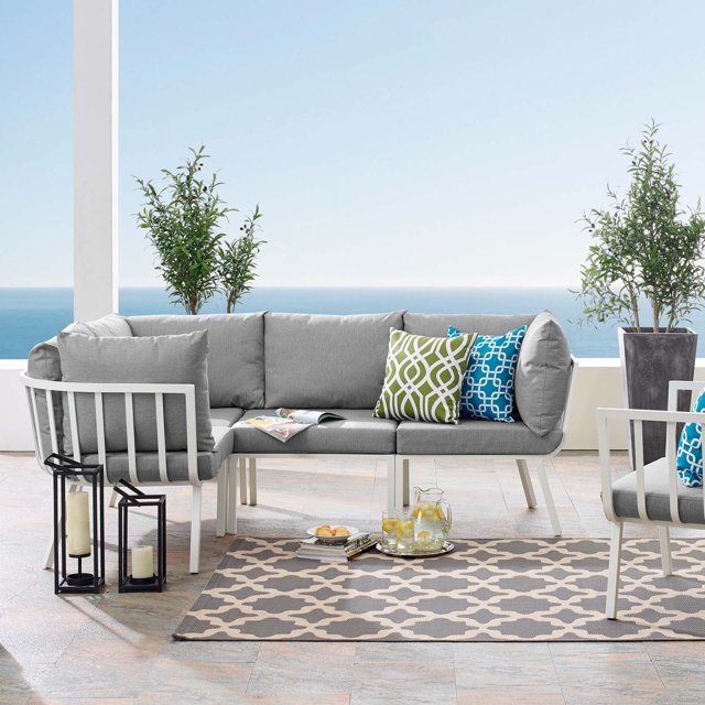 Modway Riverside Sectionnel de Patio Extérieur en Aluminium 4 Pcs, Blanc/gris