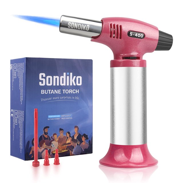 Sondiko - Linterna de butano PS400, linterna de cocina culinaria recargable, con bloqueo de seguridad y llama continua para cocinar, crema Brulee, barbacoa, bricolaje y soldadura (gas buta Sondiko NA