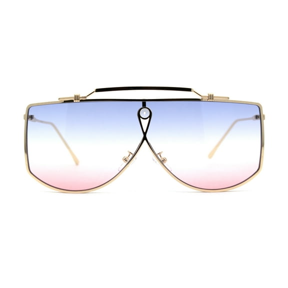 SA106 Retro Shield Oceanic Lens Oversize Flat Top Metal Sunglasses Gold Blue Pink