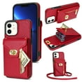 thumbnail image 7 of Dteck for Apple iPhone 11 Zipper Pocket Case, Flip PU Leather Wallet Crossbody Shoulder Strap Lanyard Case with Credit Card Holder Women RFID Blocking Protective Purse Cover, red, 7 of 7