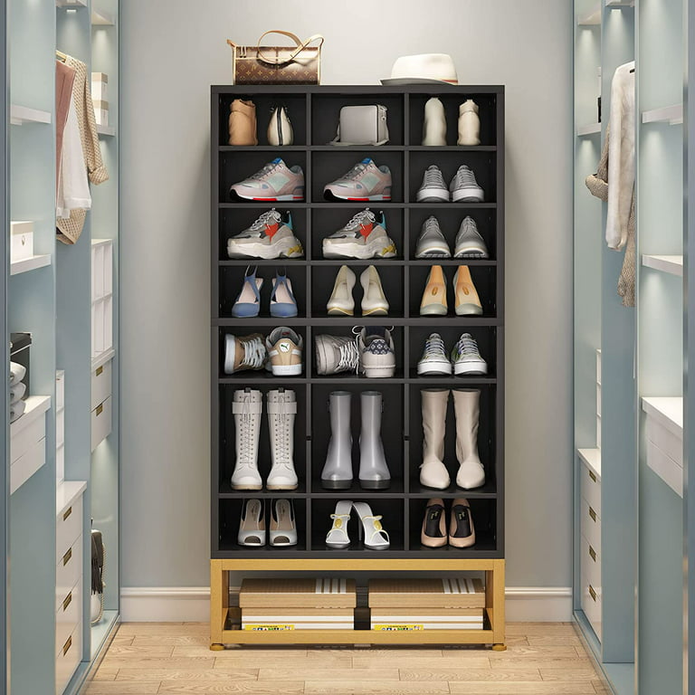 White 24 Pair Shoe Storage Cabinet, 8-Tier Feestanding Cube Shoe Rack Closet Organizers for Bedroom, Hallway