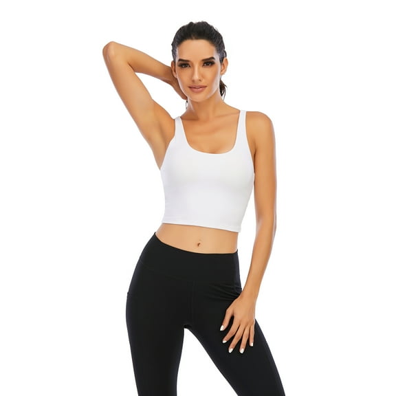 Womens Sports Bras, Cross Back Padded Wirefree Comfort Workout Bras for Yoga Fitness, White, S
