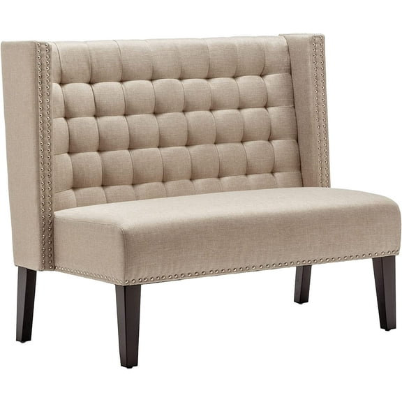 Andeworld Modern Loveseat Settee  Sofa Upholstered Banquette Couch for Dining Living Room Hallway or Entryway Seating Funiture with Wooden Legs,Putty