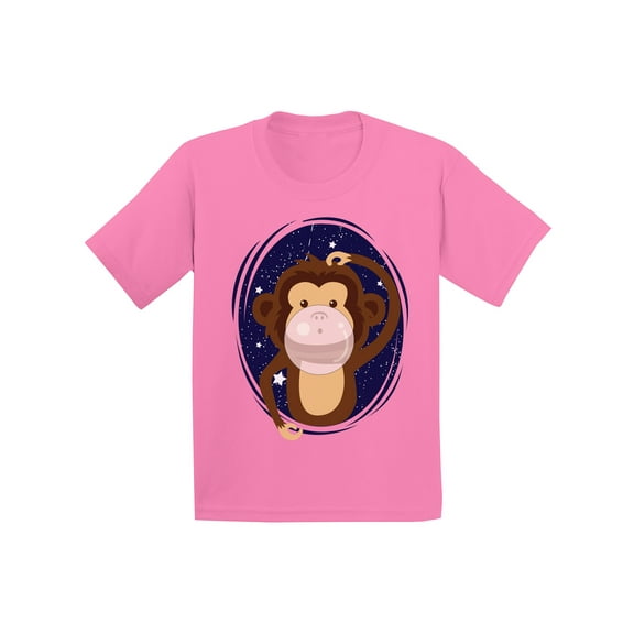 Awkward Styles Kids Monkey Shirts Monkey Birthday T-shirt Cute Monkey Tshirts for Youth Monkey Gifts for Boys and Girls Monkey with a Pink Gum Tshirt Monkey Birthday Party