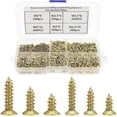 thumbnail image 1 of Surtido de 1200 tornillos pequeños para madera de acero con cabeza plana, 5 mm, 6 mm, 7 mm, 8 mm, 10 mm, tornillos pequeños dorados para madera con caja organizada, 1 of 5