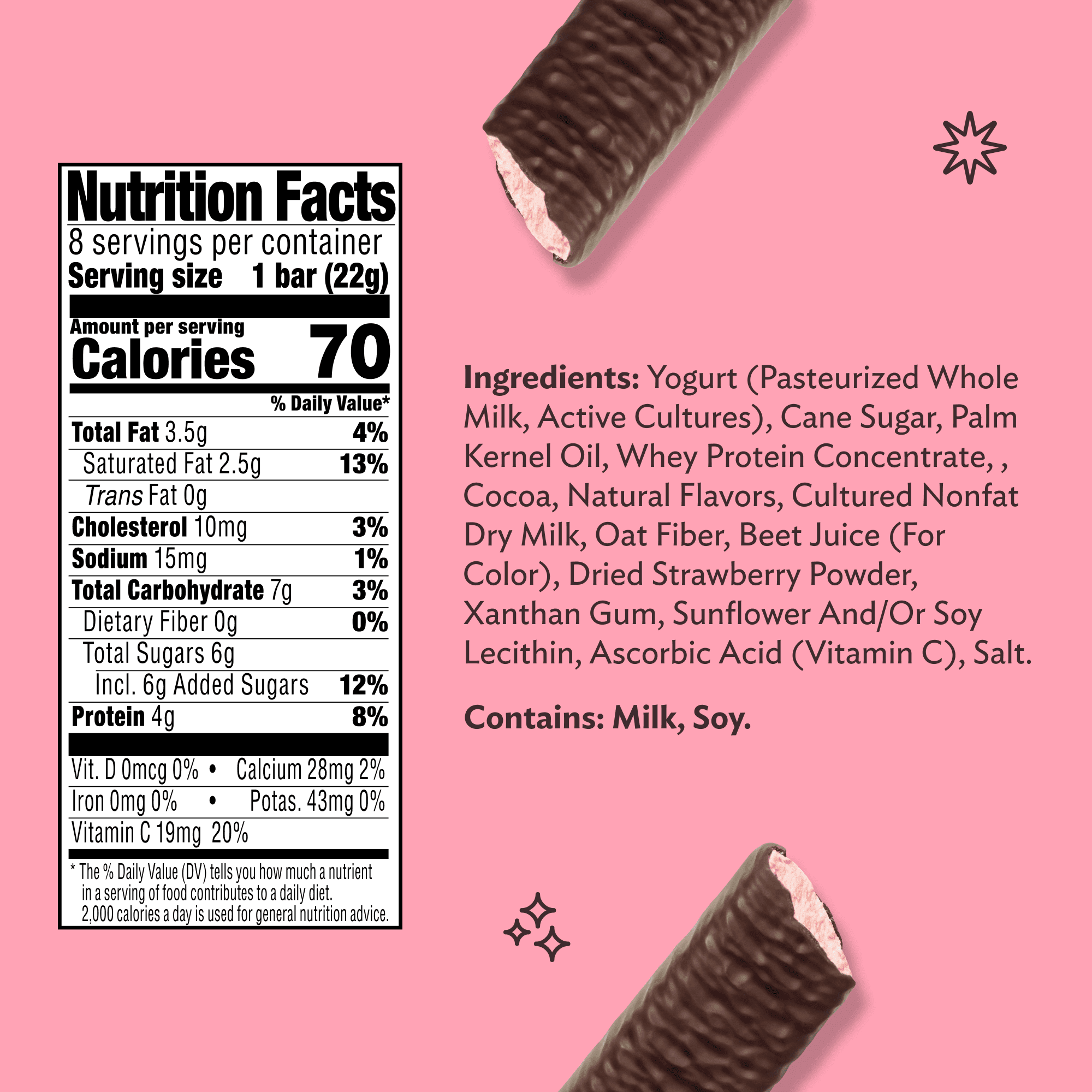 Clio Strawberry Greek Yogurt Mini Bar in Chocolatey Coating, 0.78 oz, 8 Ct