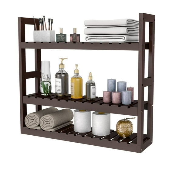 Estantería de baño Domax Bamboo de 3 niveles, soporte de pared, color marrón