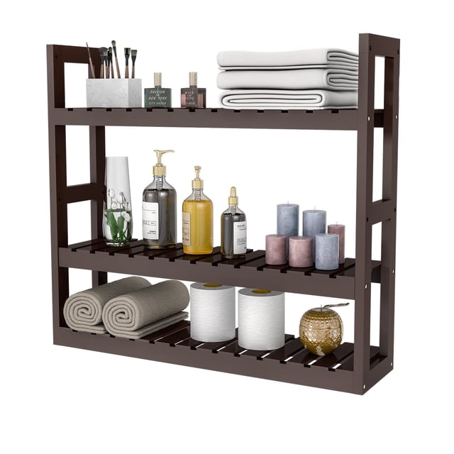 Estantería de baño Domax Bamboo de 3 niveles, soporte de pared, color marrón