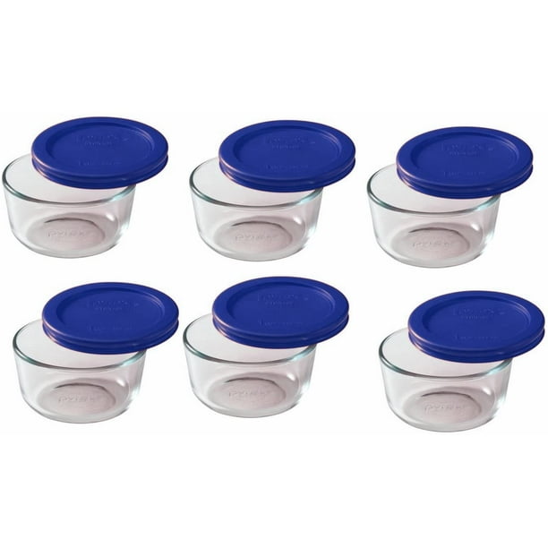 Pyrex 7202 1Cup Glass Food Storage Bowls w/ 7202PC 1Cup Cadet Blue