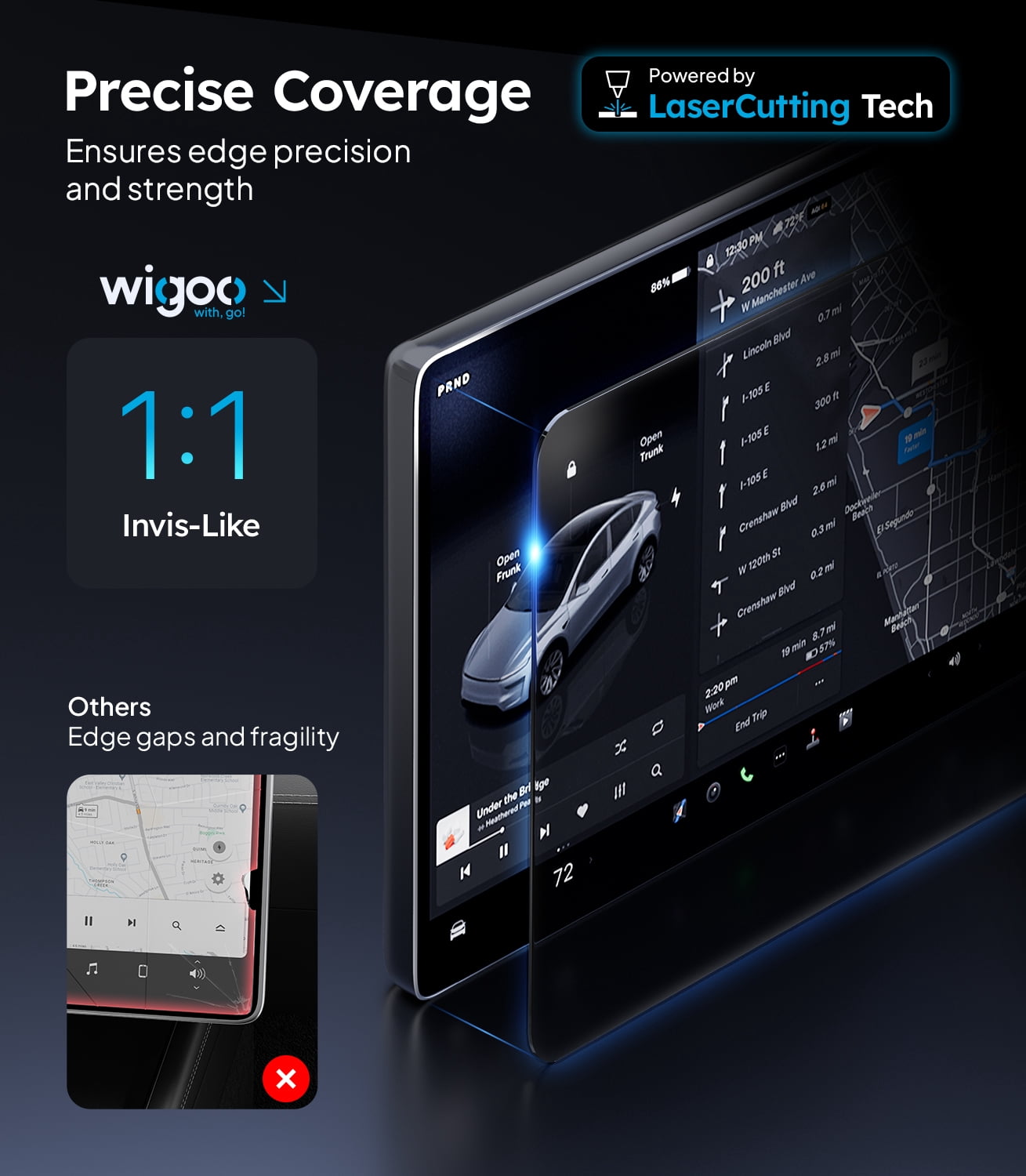 Wigoo Tesla New Model Y Juniper & Model 3 Highland Screen Protector Matte [No Glare & Fingerprint], 15.4" Tempered Glass Protector Accessories with Alignment Kit