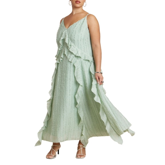 ELOQUII Women's Plus Size Textured Ruffle Cami Dress