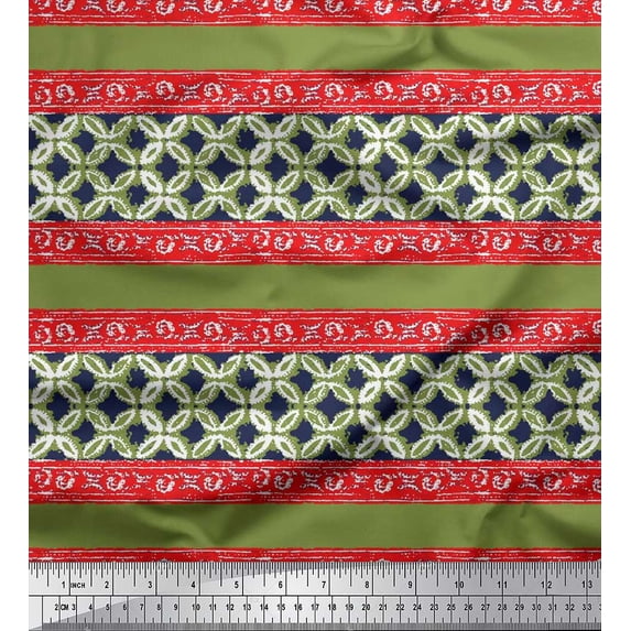 Soimoi Poly Georgette Fabric Stripe & Floral Batik Print Fabric by The Yard 42 Inch Wide