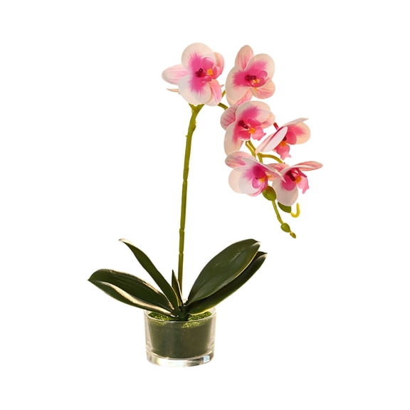 Clearance Under $10 Artificial flowers, 1 Pcs Glass Vase Artificial Orchid Flower Bonsai Viv Phalaenopsis Flowers Potting For Home Décor Table Centerpiece Room Decorations