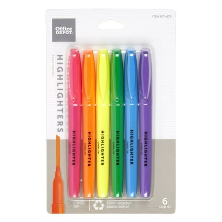 UPC: 0735854038854 | Office Depot 100% Recycled Pen-Style Highlighters Assorted Pack Of 6 HY1002-6AST