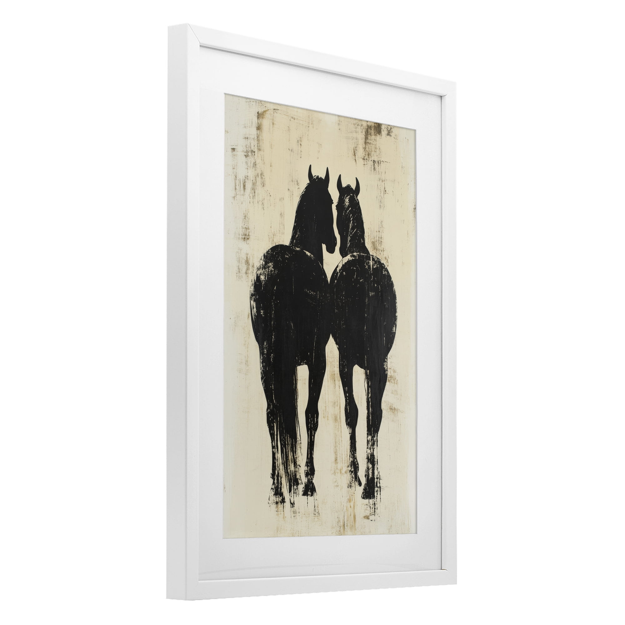 Stupell Industries Twin Horses Facing Away White Framed Print Under Glass, design by Petal Prints Design