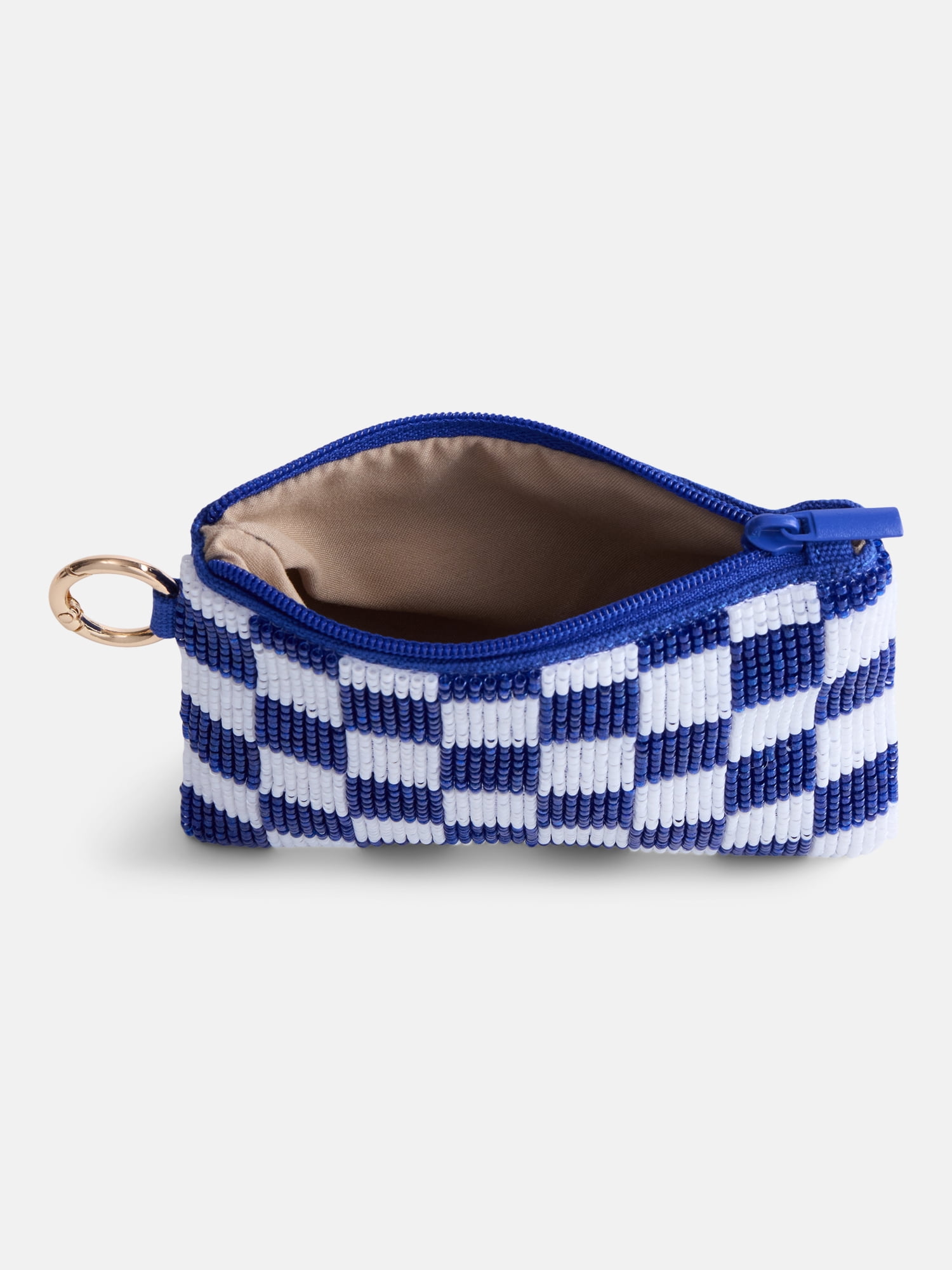 No Boundaries Women’s Game Day Checkered Beaded Pouch, Blue Checkered