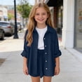 thumbnail image 6 of Iyufng Girls' Outfit Sets 2 Pieces, Solid Color Long Sleeve Button-Down Shirt and Shorts Set, Summer Casual Clothing Sets, 6 of 9