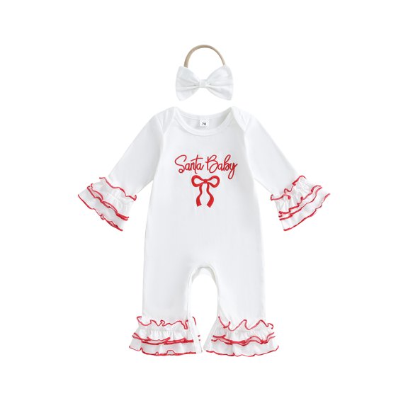 BemeyourBBs Baby Girl Christmas Outfit Bow Letter Long Sleeve Romper Headband