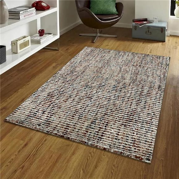 5 x 8 Pi. Rouille et Ivoire à la Main Laine et Viscose Rectangle Zone Tapis