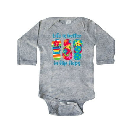 

Inktastic Life Is Better Flip Flops Gift Baby Girl Long Sleeve Bodysuit