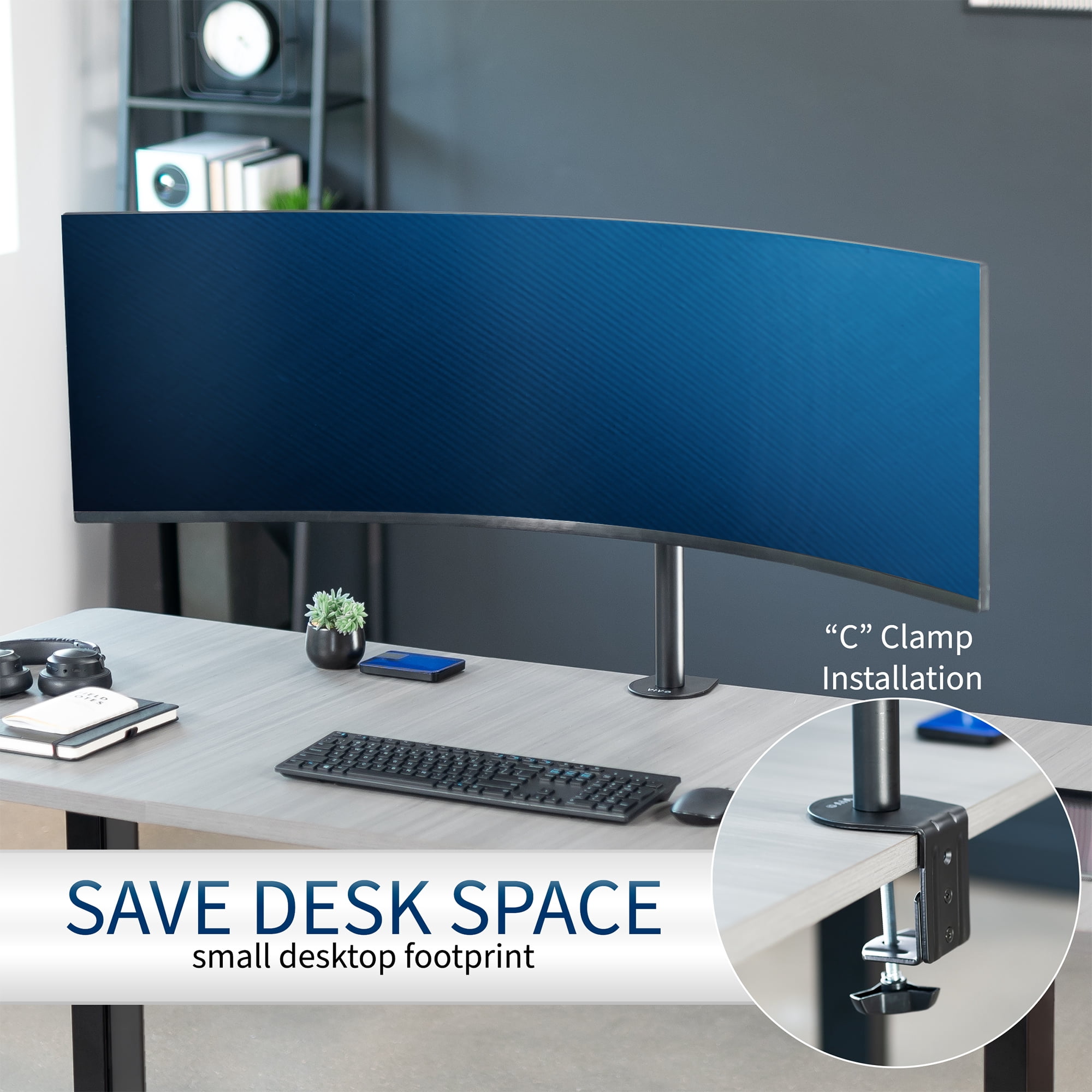 VIVO Single Ultrawide Monitor Desk Mount, Adjustable Stand for Screens up to 49"