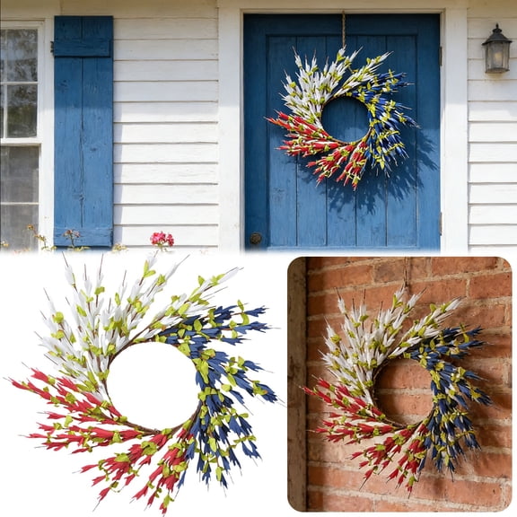 ERTZAE Patriotic Wreath,20" Rustic Floral Bud Twig Wreath,Memorial Day Decorations,4 Of July Wreath For Front Door,Americana Independent Day Porch Window Decor,Red White Blue Wreath Wall Home Decor