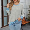 thumbnail image 3 of Yokua Women's Loose Long Sleeve Crew Neck Colorblock T-Shirt Casual High-Low Hem Ribbed Knit Top, 3 of 10