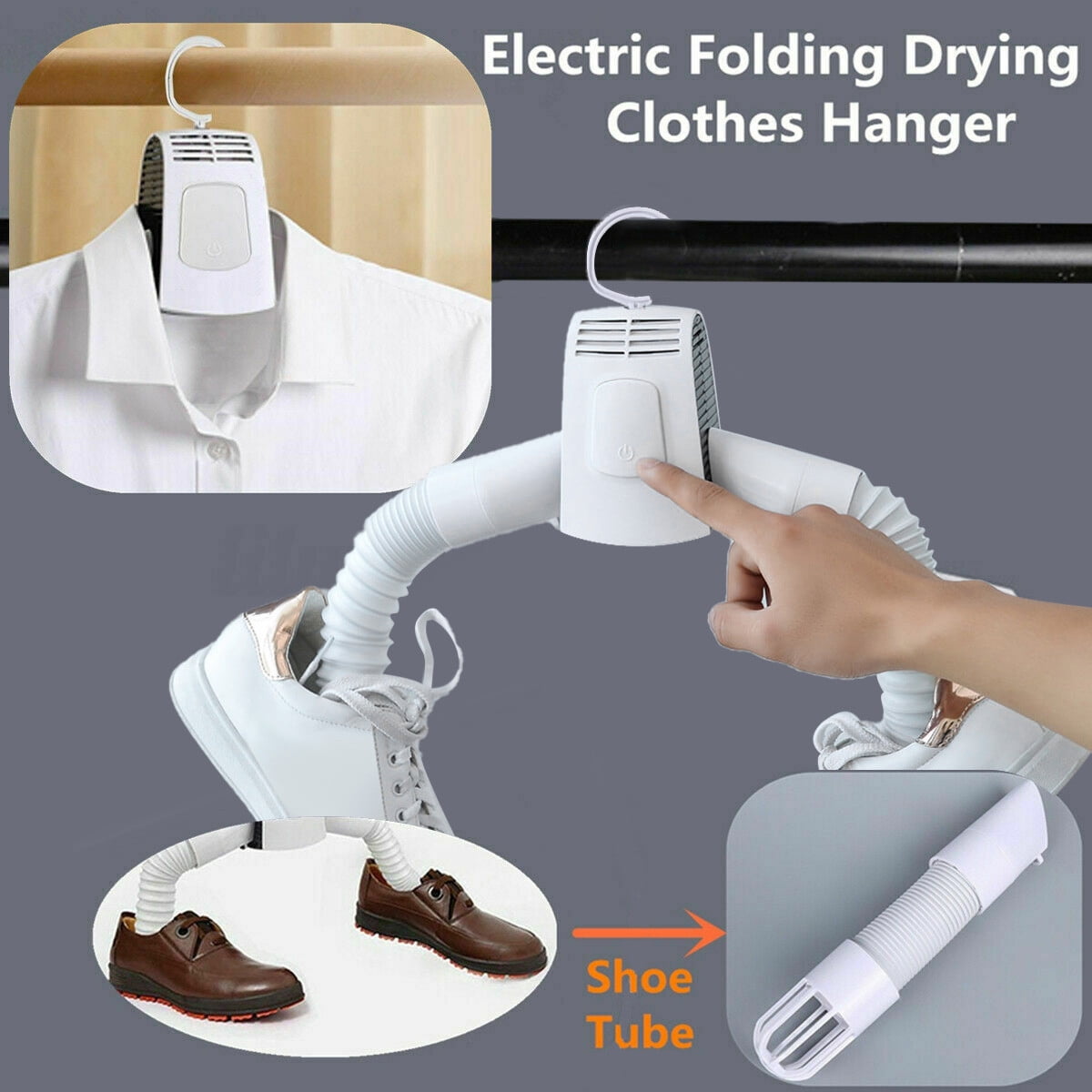 Portable Electric Folding Clothes Hanger Shoes Dryer Travel Laundry Drying Rack 