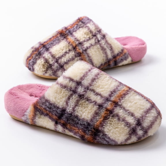 Women Slippers Flat Heel Closed Toe Slip-on House Slides Slippers Women's Casual Indoor Outdoor Winter Warm Outerwear Plus Velvet Home Flat SlippersPurple 5.5