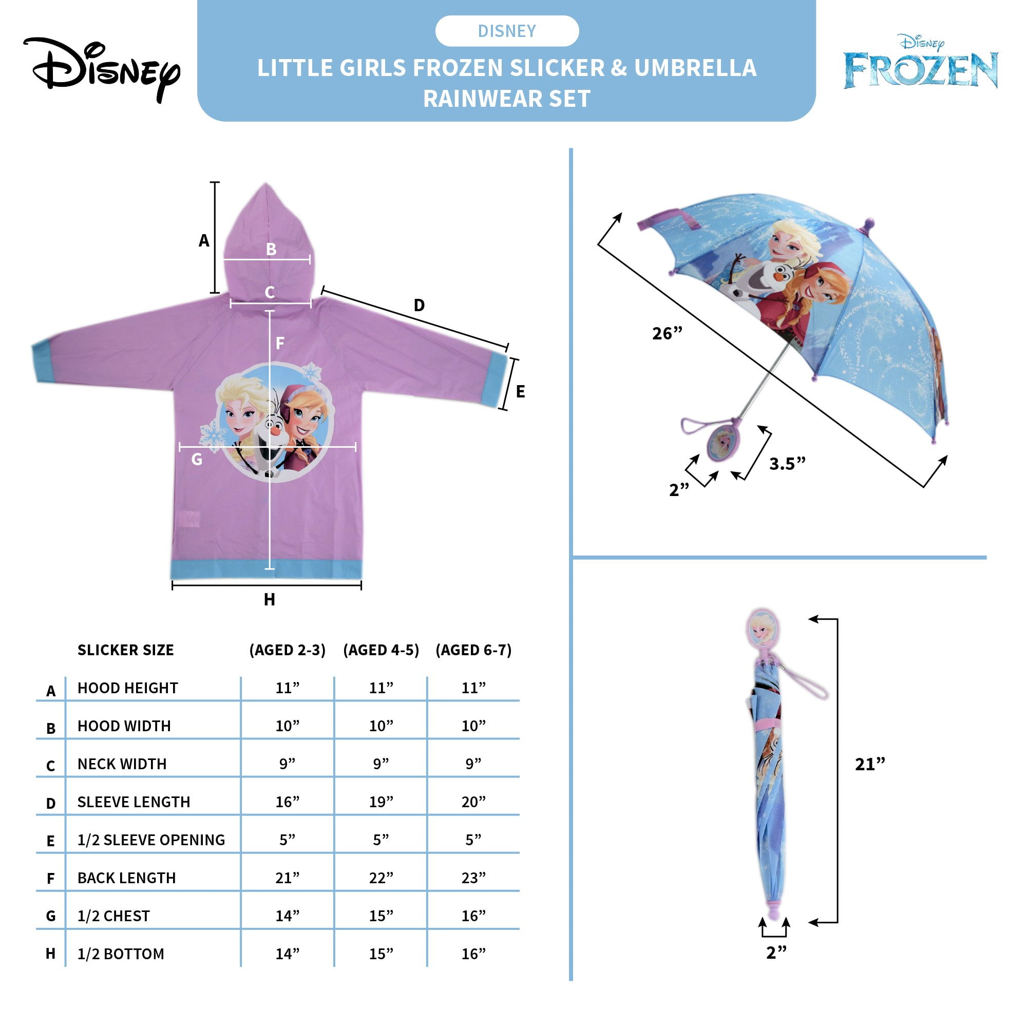 Disney Kids Umbrella and Slicker Frozen Toddler Girl Rain Wear Set for Ages 4 5