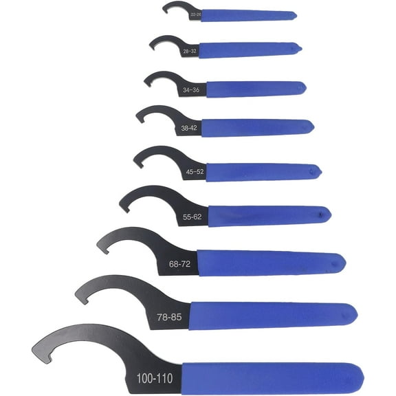 9Pcs Coilover Spanner Wrench Set, Steel Spanners Wrench Hook Tool, C Shape Shock Spanner Wrenches for Most Coil Over Coilover Suspension System and Shock Adjustment