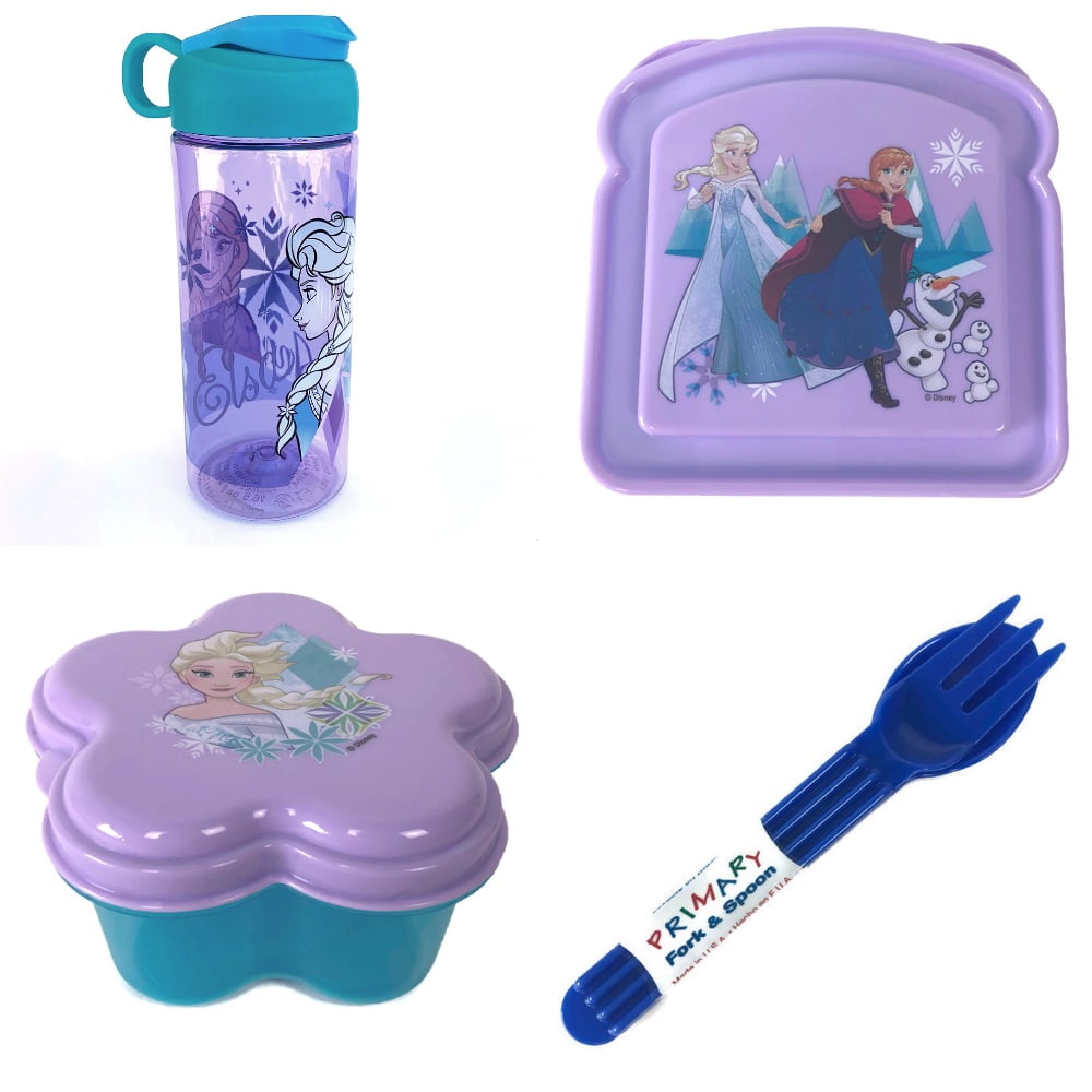 Disney Frozen Lunch Box Set! Includes Sandwich Box Snack Container Water Bottle + Tableware