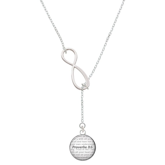 Delight Jewelry Silvertone Domed Proverbs 3:5 Silver tone Elegant Infinity Lariat Necklace
