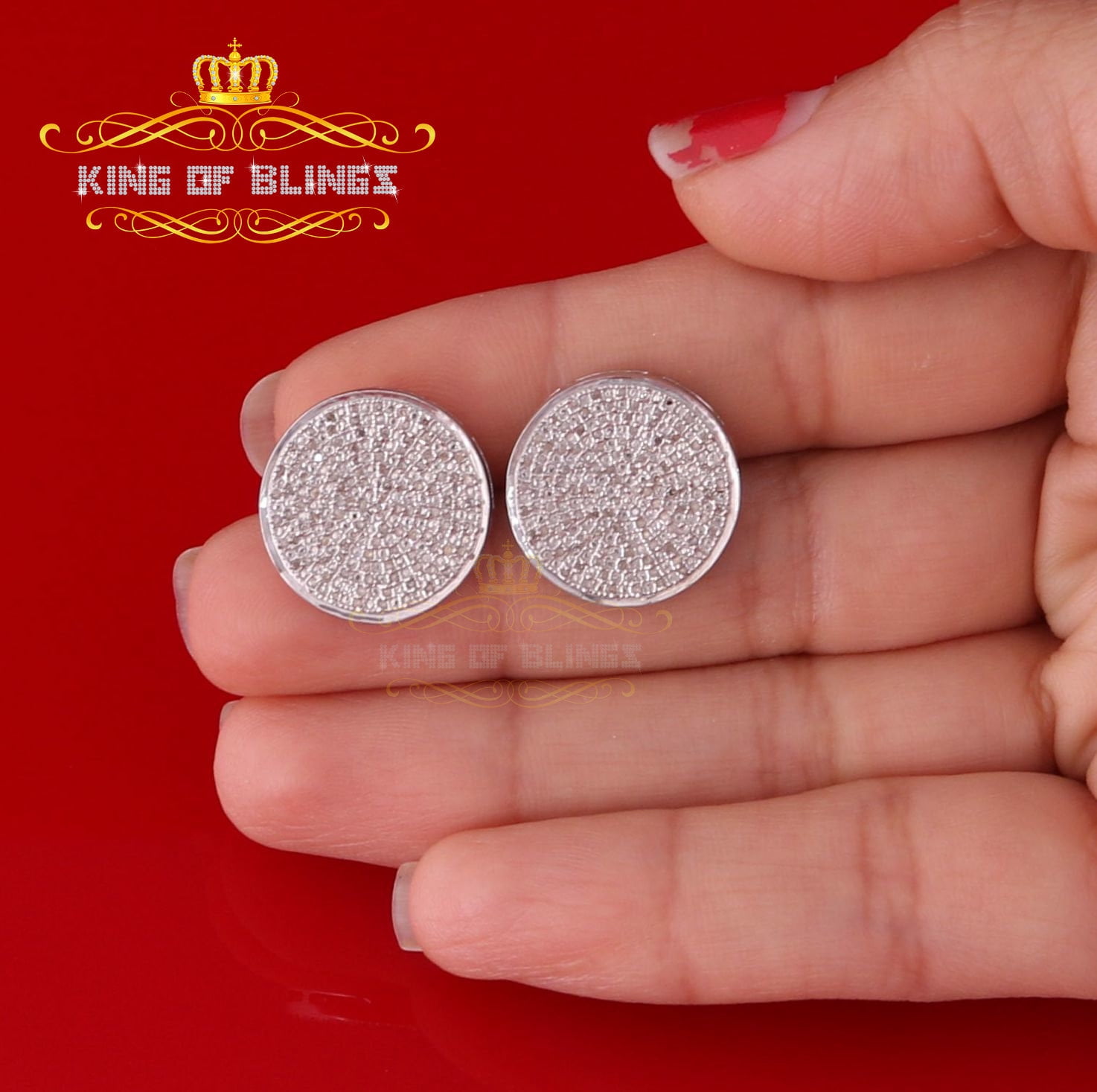 King of Bling's 0.60ct Diamond 925 Sterling Silver White Hip Hop Men's & Women's Stud Earrings