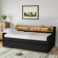 thumbnail image 2 of Wiilayok 81" Twin Size Daybed with Pop Up Trundle Bed,Linen Fabric Upholstered Twin to King Day Bed Frame with Double Storage Shelves,Tri-Color Light Strip & USB Ports for Living Room,Bedroom,Black, 2 of 10