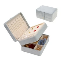 REGALWOVEN 2 Layer Accessory Box, Plush Velvet Accessory Organizer Case with Drawer, Removable Accessory Tray Grey