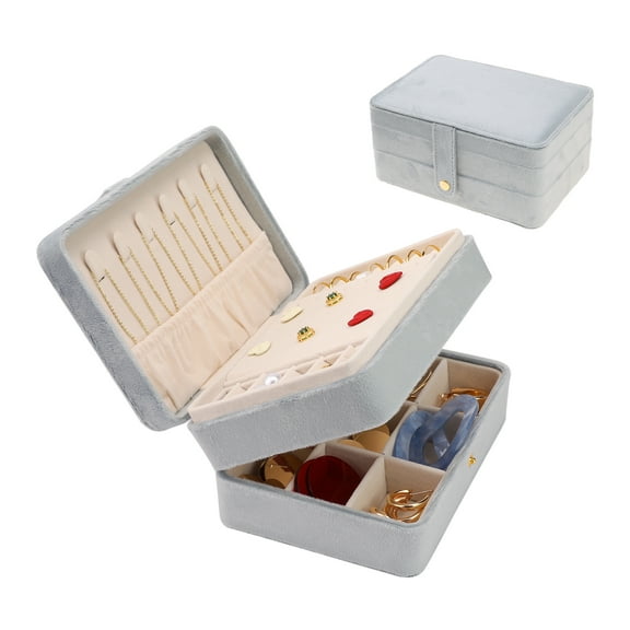 REGALWOVEN 2 Layer Accessory Box, Plush Velvet Accessory Organizer Case with Drawer, Removable Accessory Tray Grey