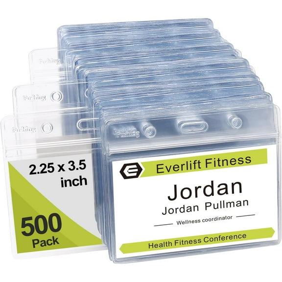 500 Pcs Clear Plastic Horizontal Name Tag Badge ID Card Holders
