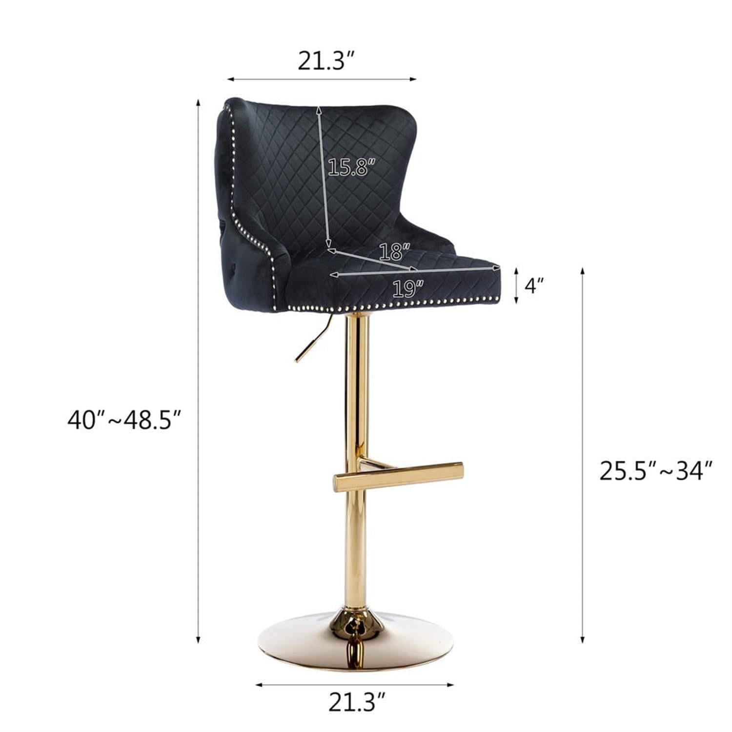 Demi Bonn 48" Adjustable Counter Height Bar Stools, Velvet Barstools with Back, Kitchen Island Countertop Chairs for Dining Room, Black