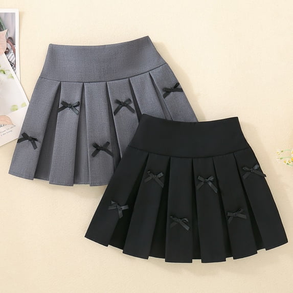 Daznico Girls High Waisted Pleated Skirt with Bow Accents School Uniform Style Soft Comfortable Easy Care Summer Wear,3-4 Years