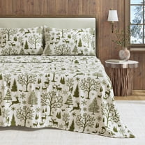 Great Bay Home Lodge Flannel Sheet Set - 100% Turkish Cotton - Double Brushed (Twin, Enchanted Woods - Olive)