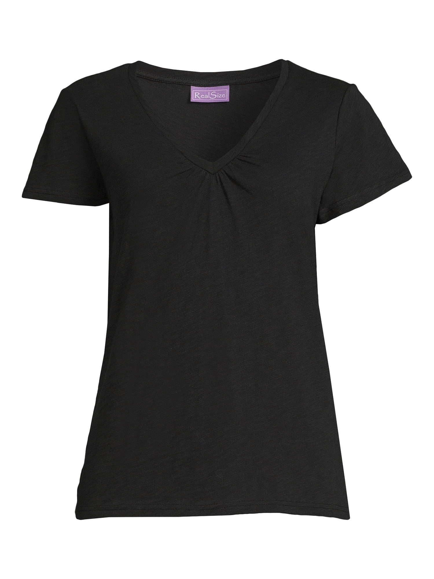 RealSize Women's Shirred V-Neck Tee with Short Sleeves, Sizes XS-3XL