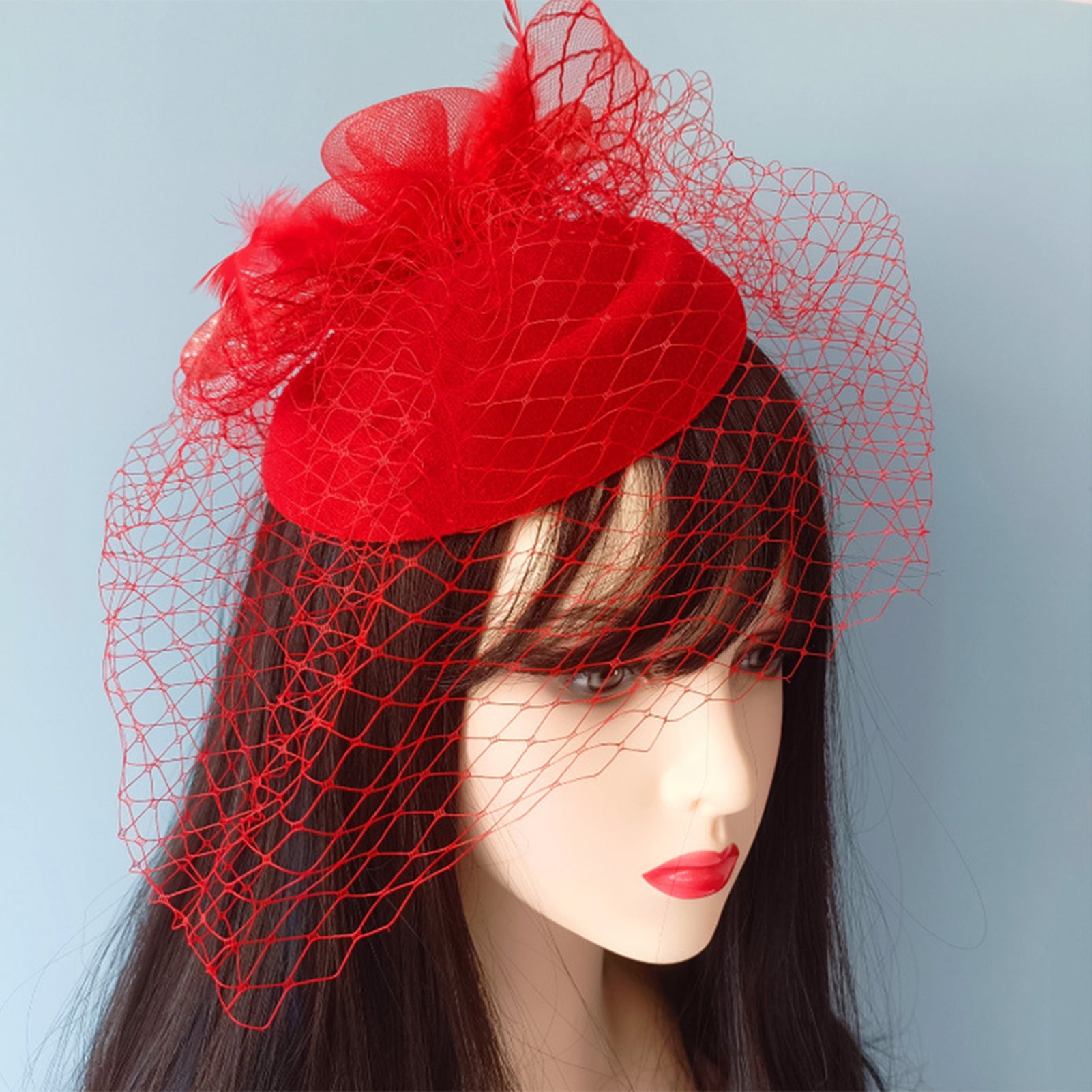 Honrane Women Mini Hat Vintage Mesh Fishnet Solid Color Hair