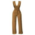 thumbnail image 2 of Skinny Slim Fit Solid Color Deep V-Neck Short Sleeve Jumpsuits,Jumpsuit With And Waist Strap for Women, 2 of 7